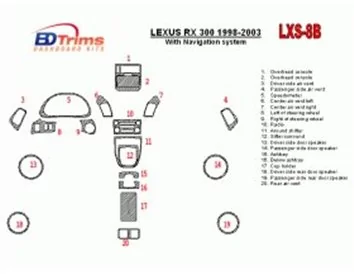 Lexus RX 1998-2003 so systémom NAVI, zhoda OEM, súprava 20 dielov Interiér BD Dash Trim Kit - 1