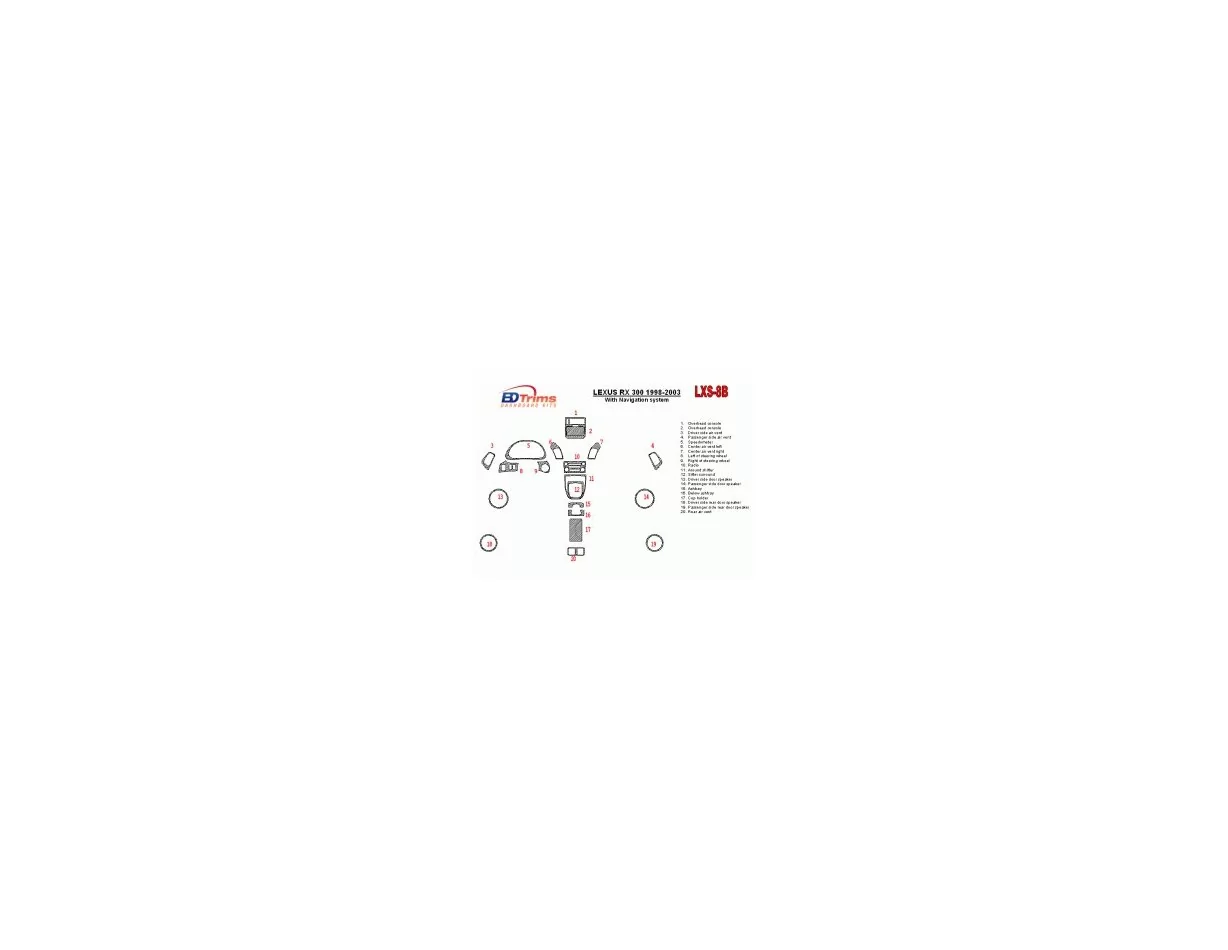 Lexus RX 1998-2003 so systémom NAVI, zhoda OEM, súprava 20 dielov Interiér BD Dash Trim Kit - 1