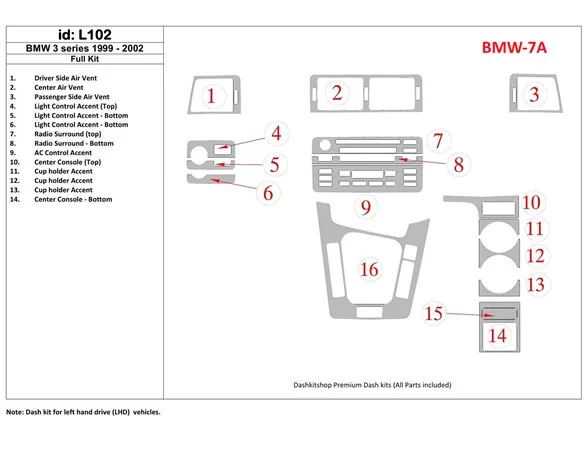 BMW 3 1999-2002 Kompletná súprava interiéru BD Dash Trim Kit - 1