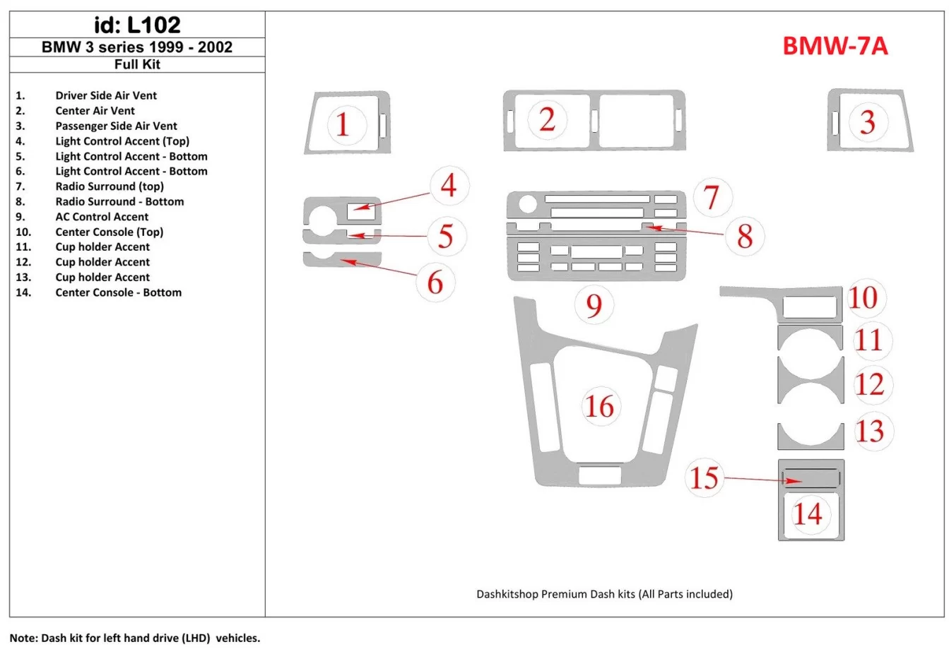 BMW 3 1999-2002 Kompletná súprava interiéru BD Dash Trim Kit - 1