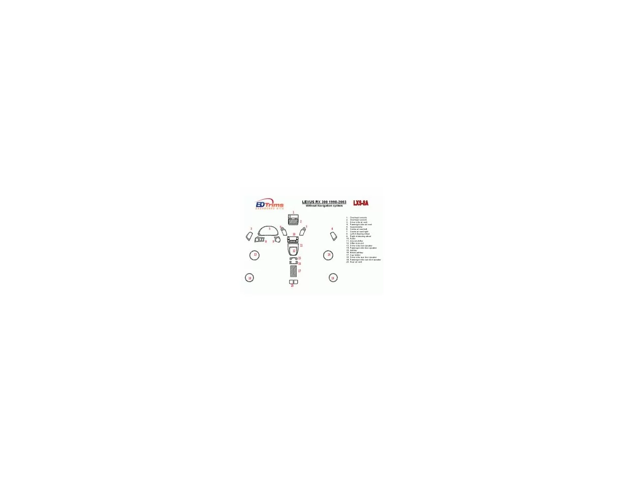 Lexus RX 1998-2003 bez systému NAVI, zhoda OEM, súprava 20 dielov Interiér BD Dash Trim Kit - 1