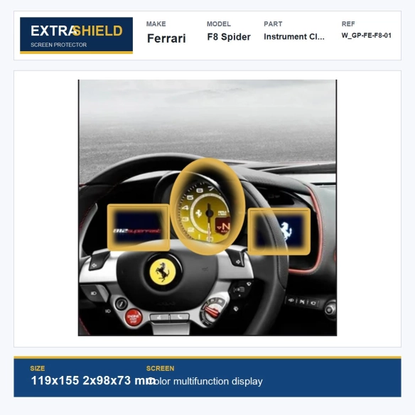 Ferrari F8 Spider Instrument Cluster ExtraShield Screen Protector