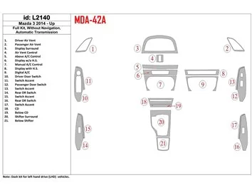 Mazda 3, 2014-UP, kompletná sada, bez NAVI, interiér automatickej prevodovky BD Dash Trim Kit - 1