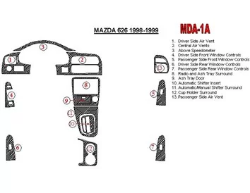 Mazda 626 1998-1999 Kompletná súprava vnútorného obloženia palubnej dosky BD - 1