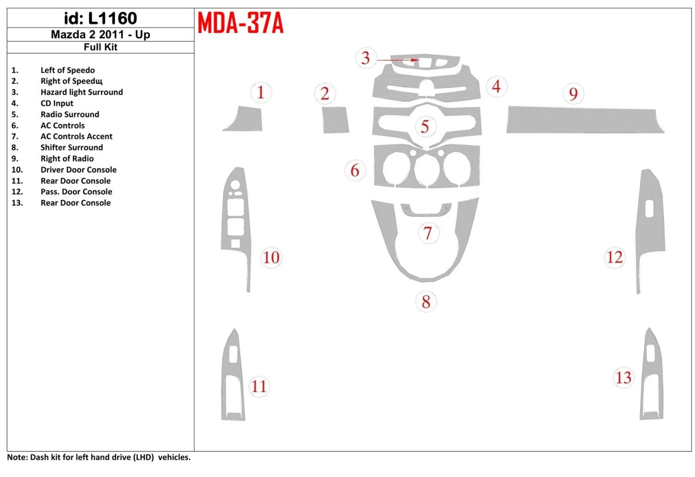 Mazda Mazda 2 2011-UP Kompletná súprava interiéru BD Dash Trim Kit - 1