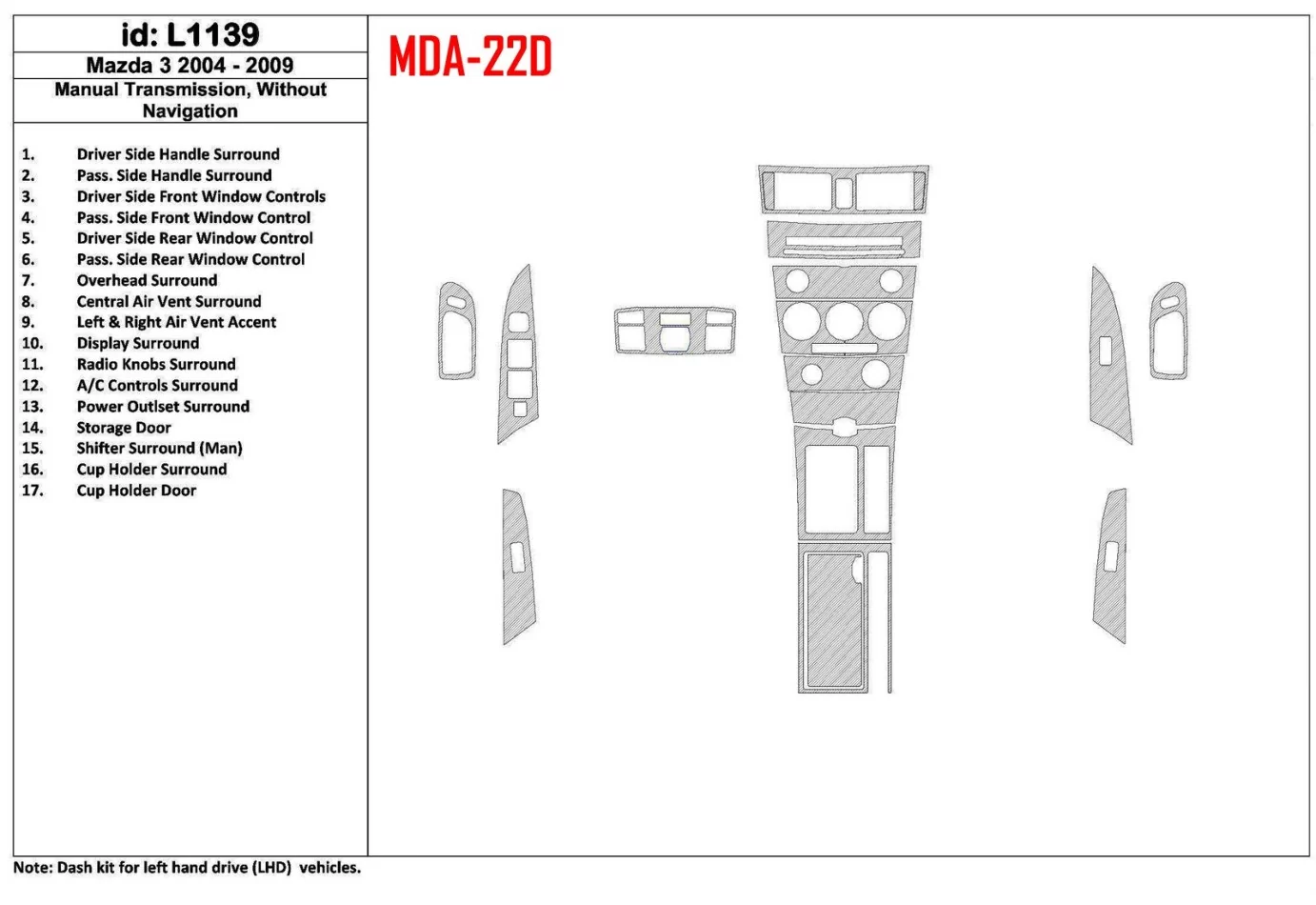 Mazda Mazda3 2004-2009 manuálna prevodovka, bez NAVI interiér BD súprava obloženia palubnej dosky - 1