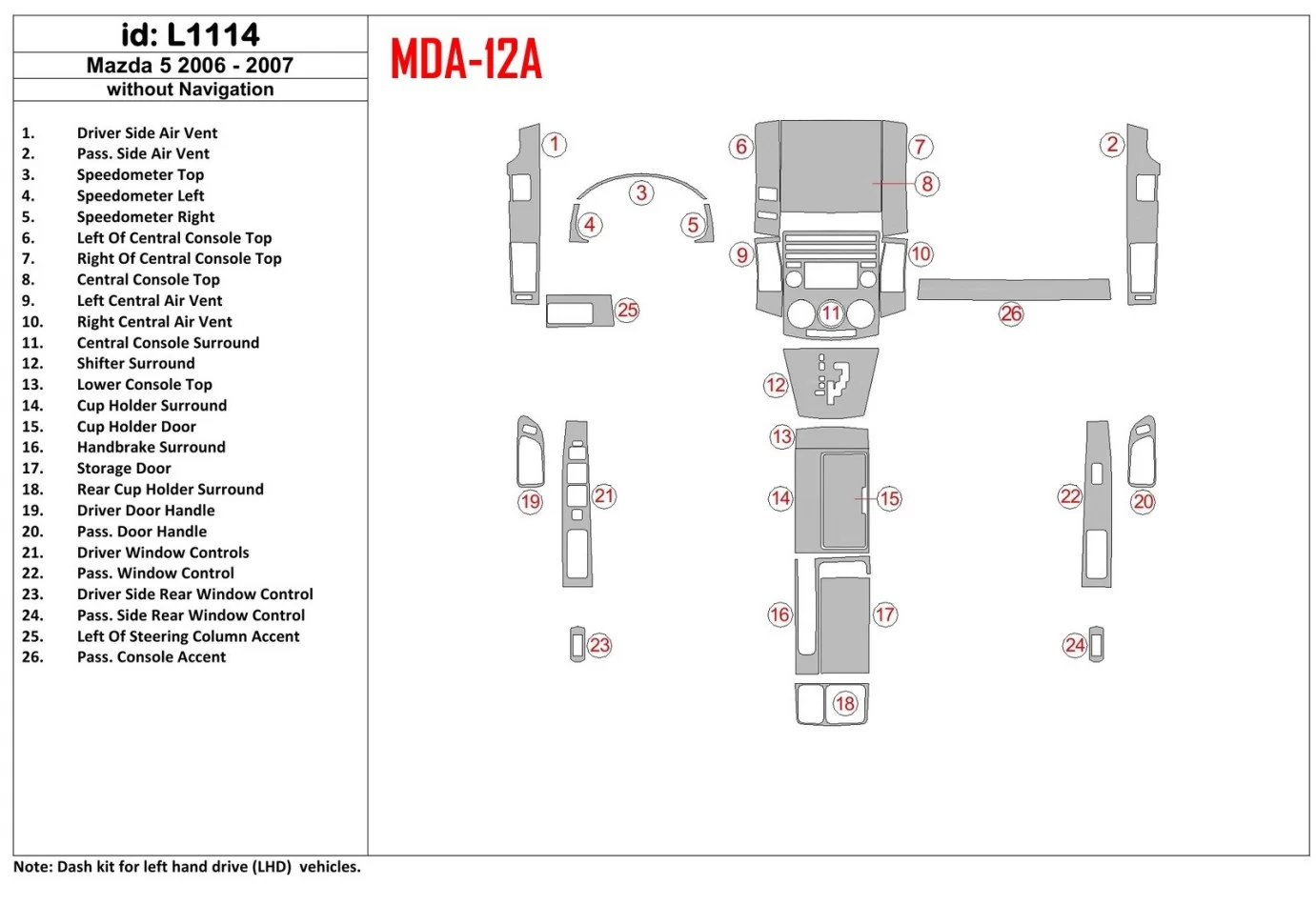 Mazda Mazda5 2006-2007 Bez súpravy NAVI interiéru BD Dash Trim Kit - 1