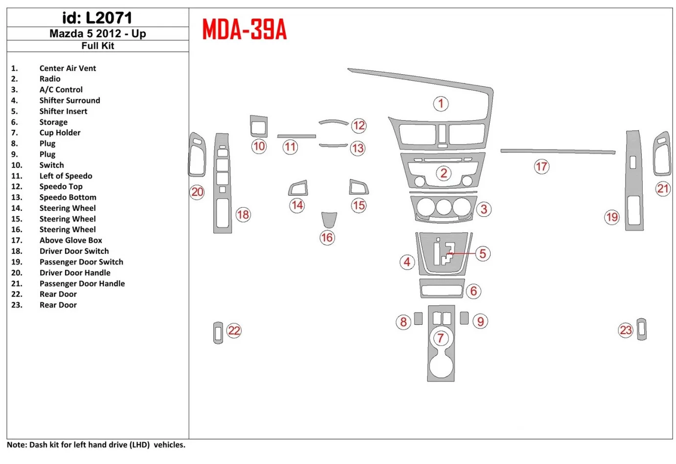Mazda Mazda5 2012-UP Kompletná súprava interiéru BD Dash Trim Kit - 1