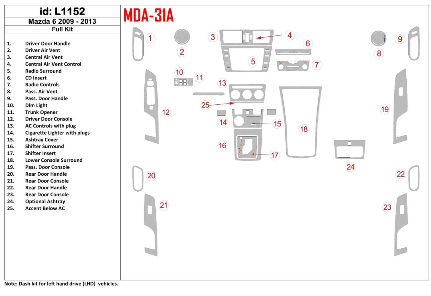 Mazda Mazda6 2009-UP Kompletná súprava interiéru BD Dash Trim Kit - 1