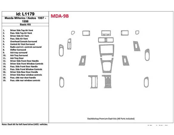 Mazda Milenia 1997-1998 Základná sada, Bez OEM, Súprava 19 dielov Interiér BD Dash Trim Kit - 1
