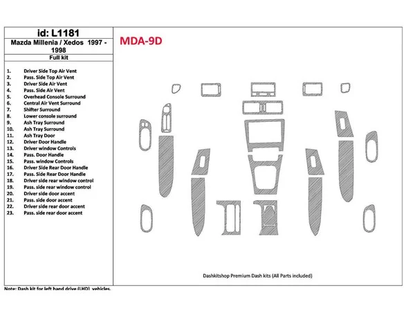 Mazda Milenia 1997-1998 bez látky, súprava 23 dielov Interiér BD Dash Trim Kit - 1