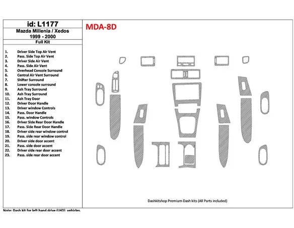 Mazda Milenia 1999-2000 bez látky, sada 23 dielov Interiér BD Dash Trim Kit - 1