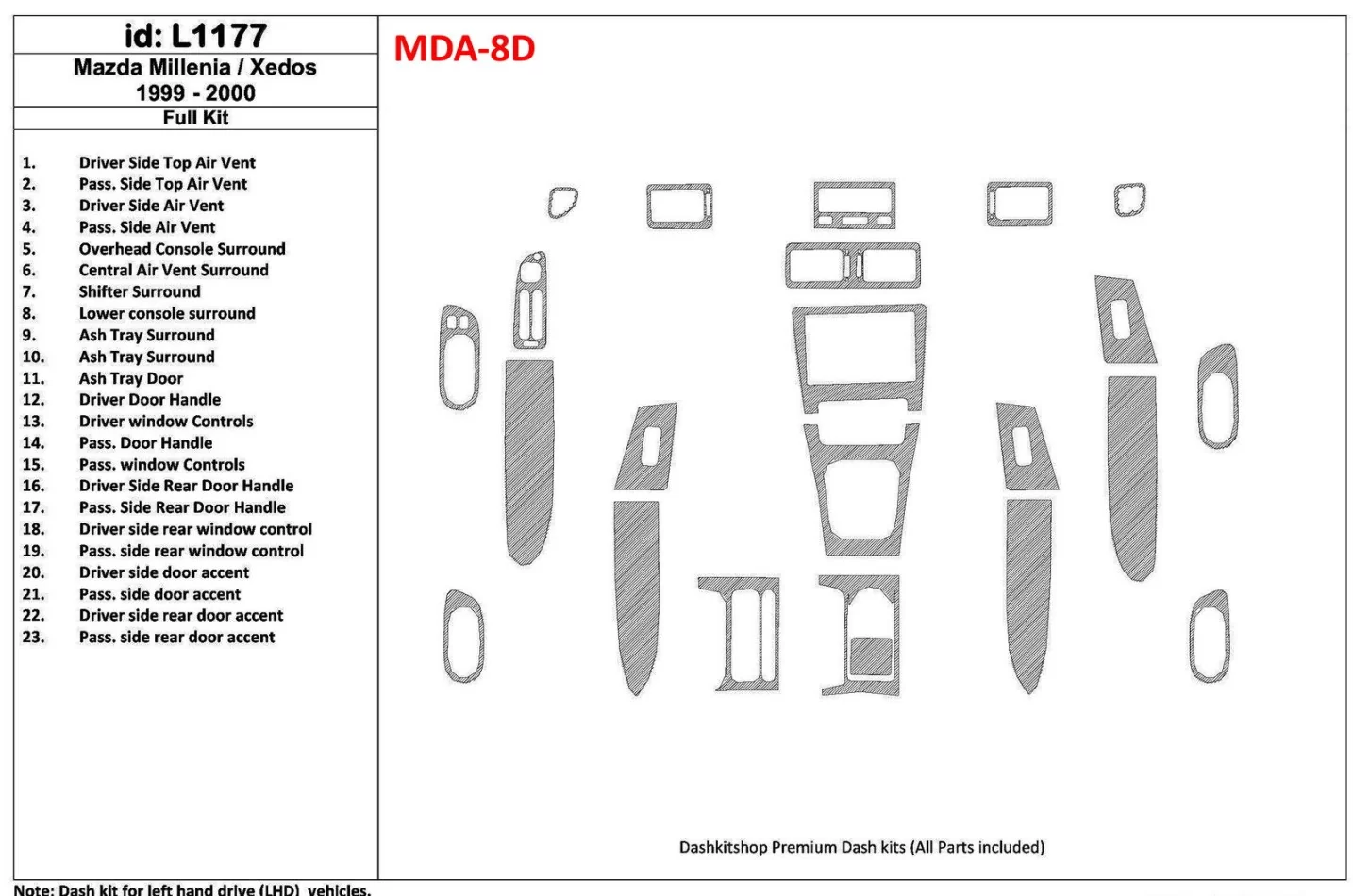 Mazda Milenia 1999-2000 bez látky, sada 23 dielov Interiér BD Dash Trim Kit - 1