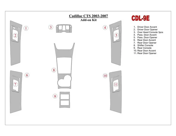 Doplnková súprava Cadillac CTS 2003-2007 Súprava obloženia palubnej dosky interiéru BD - 1