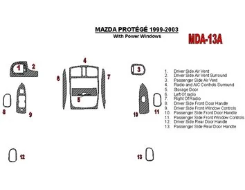 Mazda Protege 1999-UP s Power Windows 13 Súprava dielov Interiér BD Dash Trim Kit - 1