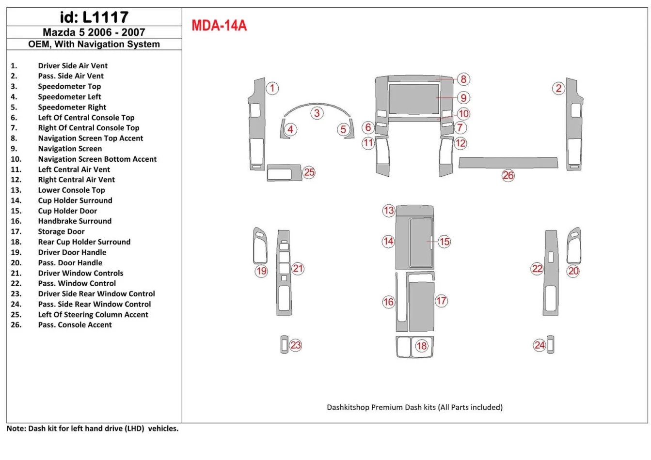 Mazda RX-7 1993-1995 kompletná sada, 5 dielna súprava interiéru BD palubná výbava - 1