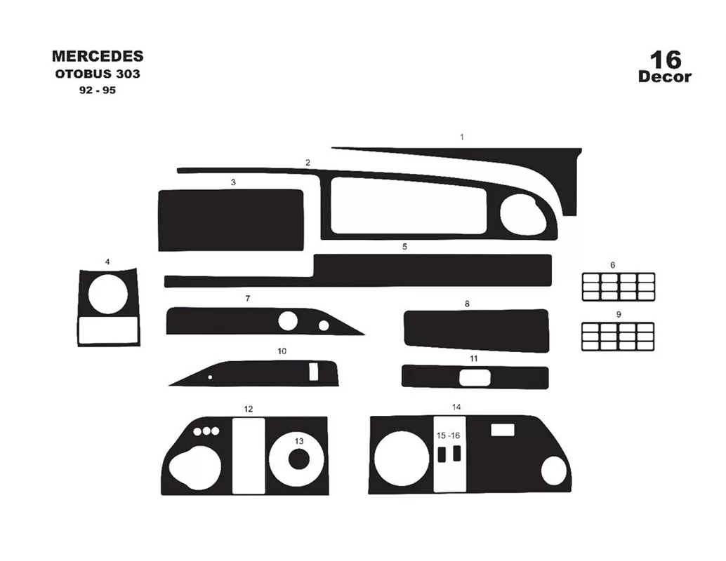 Mercedes 0 303 01.92-01.95 Súprava obloženia palubnej dosky 3D interiéru Dekorácia palubnej dosky 14 dielov - 1
