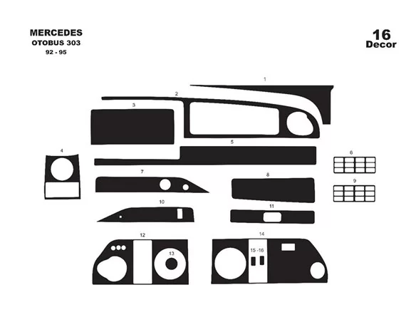Mercedes 0 303 01.92-01.95 Súprava obloženia palubnej dosky 3D interiéru Dekorácia palubnej dosky 14 dielov