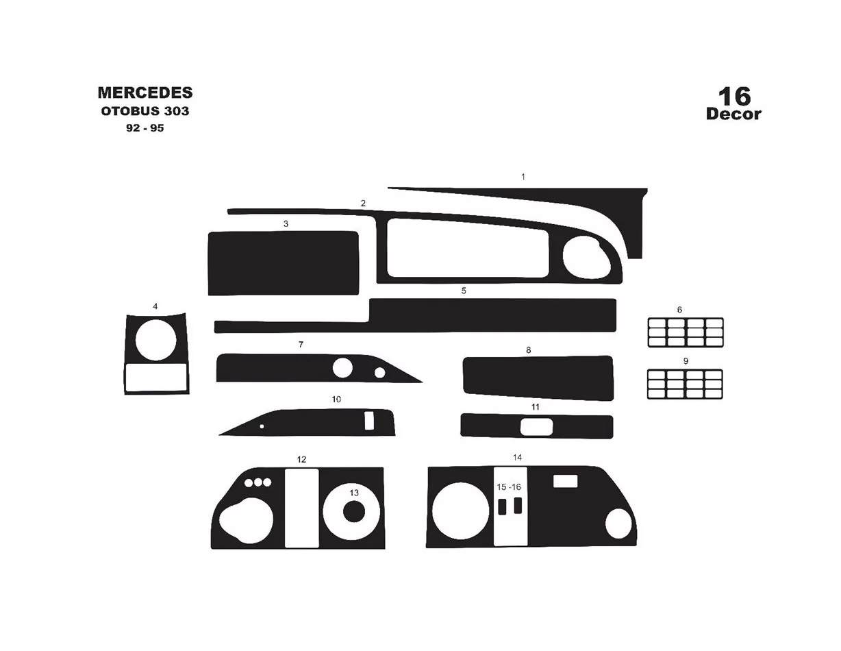 Mercedes 0 303 01.92-01.95 Súprava obloženia palubnej dosky 3D interiéru Dekorácia palubnej dosky 14 dielov - 1