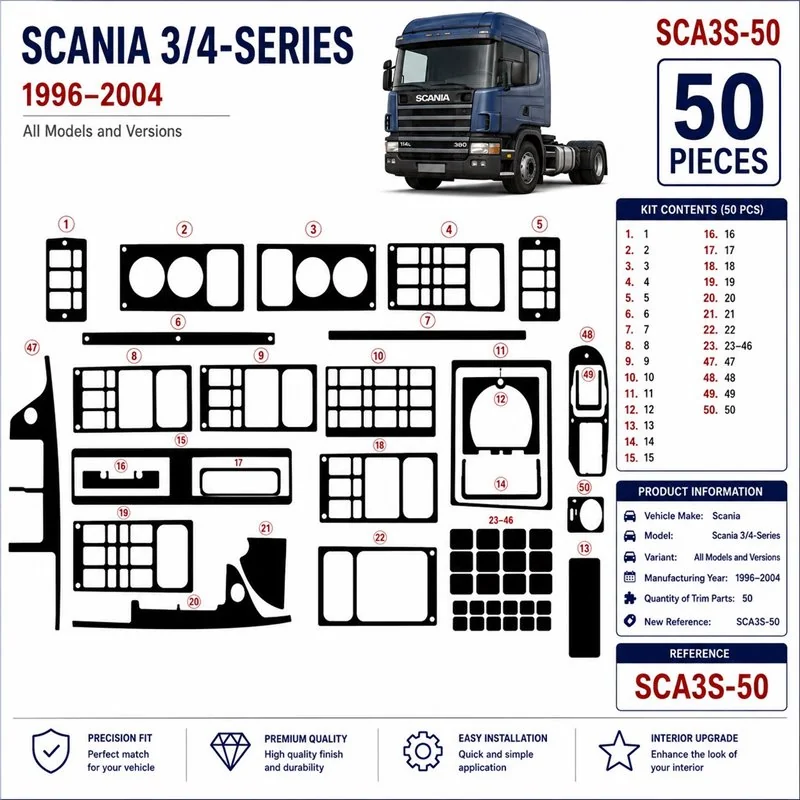 Scania Scania 4-Series 1996-2004 3D dekor palubnej dosky, 50 dielov