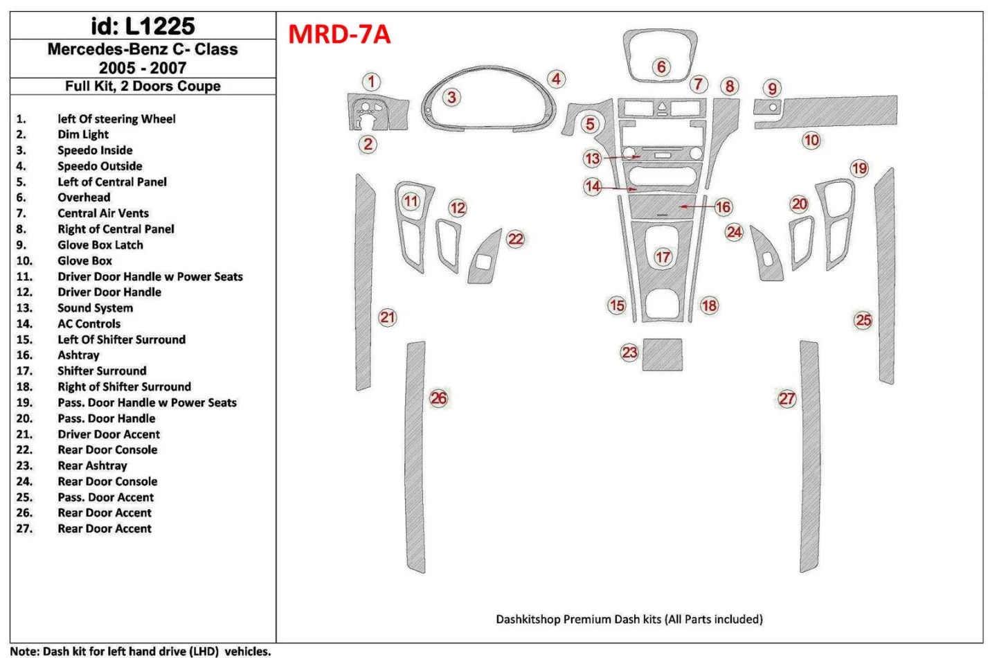 Kompletná súprava Mercedes Benz triedy C 2005-2007, interiér 2-dverového kupé BD Dash Trim Kit - 1