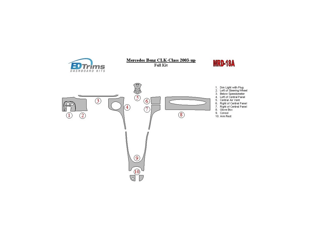 Mercedes Benz CLK 2003-UP Kompletná súprava interiéru BD Dash Trim Kit - 1