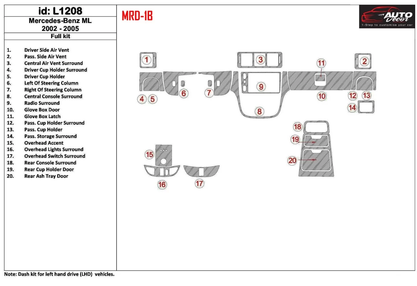 Mercedes Benz M Class 2002-2005 Kompletná súprava interiéru BD Dash Trim Kit - 1