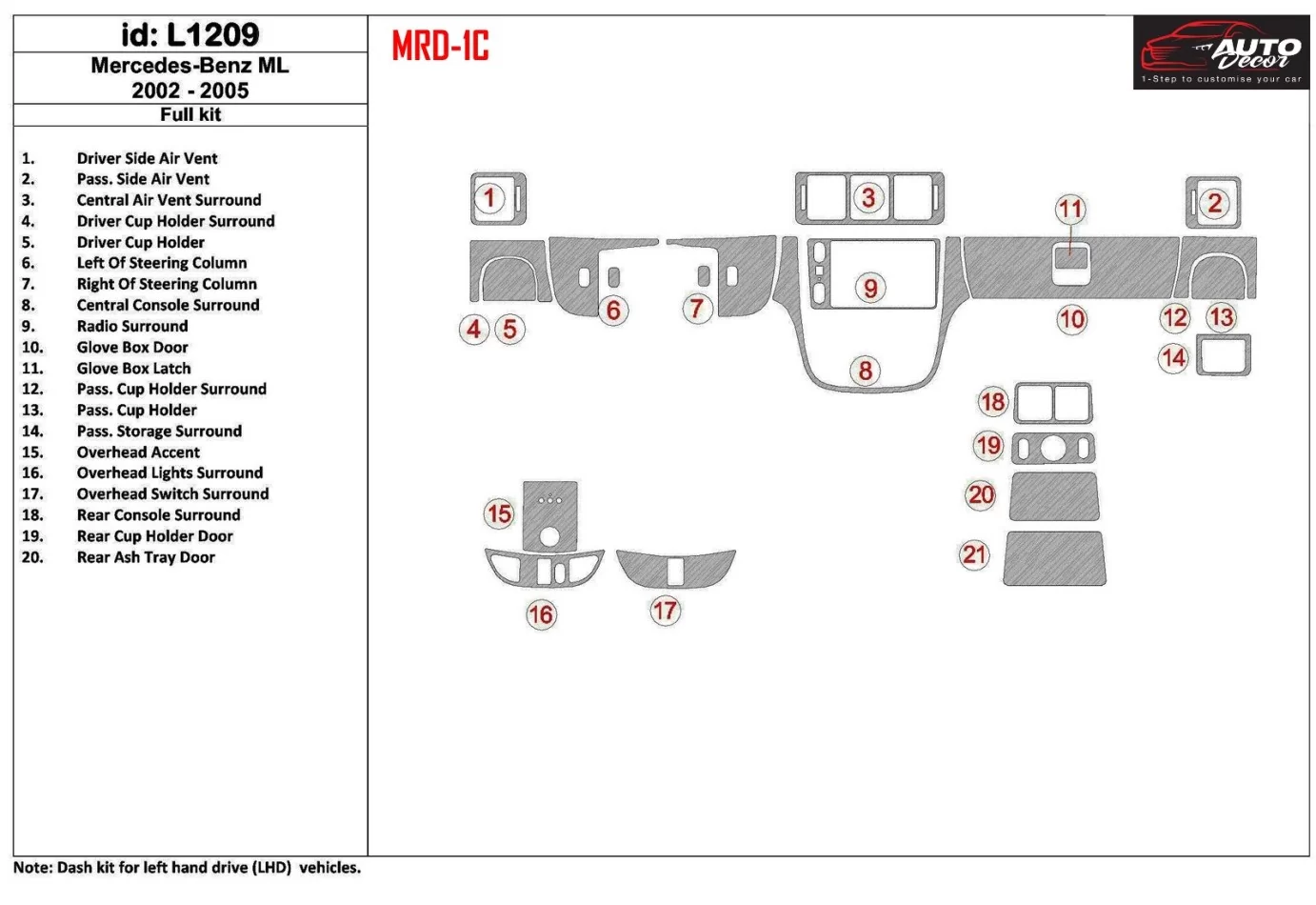 Mercedes Benz M Class 2002-2005 Kompletná sada, ML55 Interiér BD Dash Trim Kit - 1