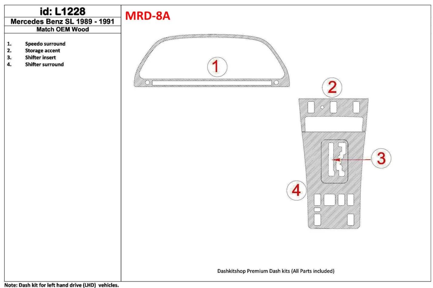 Mercedes Benz SL R129 Trieda 1989-1991 Kompletná súprava interiéru BD Dash Trim Kit - 1