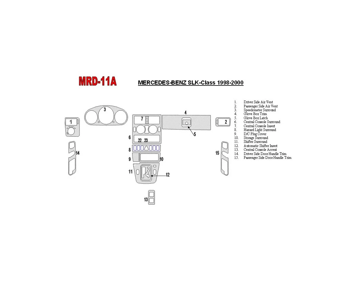 Kompletná sada Mercedes Benz SLK 1998-2000, OEM zhoda interiéru BD Dash Trim Kit - 1