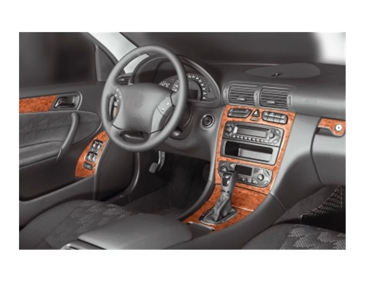 Mercedes C-Class W203 05.00-12.06 3D súprava obloženia palubnej dosky interiéru 16-dielna súprava obloženia palubnej dosky - 1
