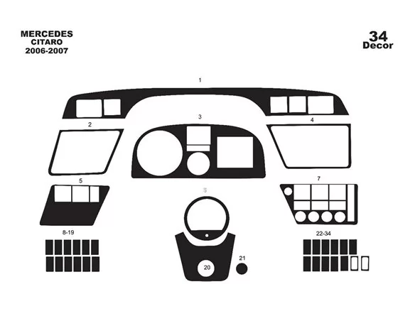Mercedes Citaro 01.06-01.07 3D súprava obloženia palubnej dosky interiéru 34-dielna súprava obloženia palubnej dosky