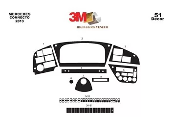 Mercedes Connecto 01.2013 Súprava obloženia palubnej dosky 3D interiéru Dekorácia palubnej dosky 52 dielov