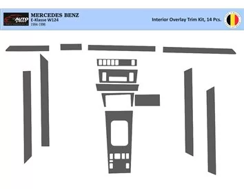 Mercedes E-Class W124 01.85-05.96 Súprava 3D obloženia palubnej dosky interiéru Dekorácia palubnej dosky 14 dielov