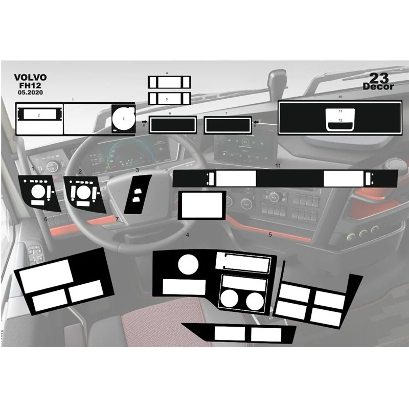 Volvo FH Version 5 ab 2020 XL XXL 3D dekor palubnej dosky, 23 dielov