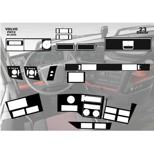 Volvo FH Version 5 ab 2020 XL XXL 3D dekor palubnej dosky, 23 dielov