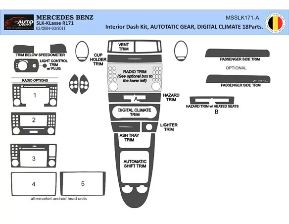 Mercedes SLK (R171) 2004-2010 Súprava obloženia palubnej dosky 3D interiéru Dekorácia palubnej dosky 18 dielov - 1