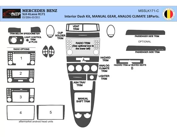 Mercedes SLK (R171) 2004-2010 Súprava obloženia palubnej dosky 3D interiéru Dekorácia palubnej dosky 18 dielov - 1