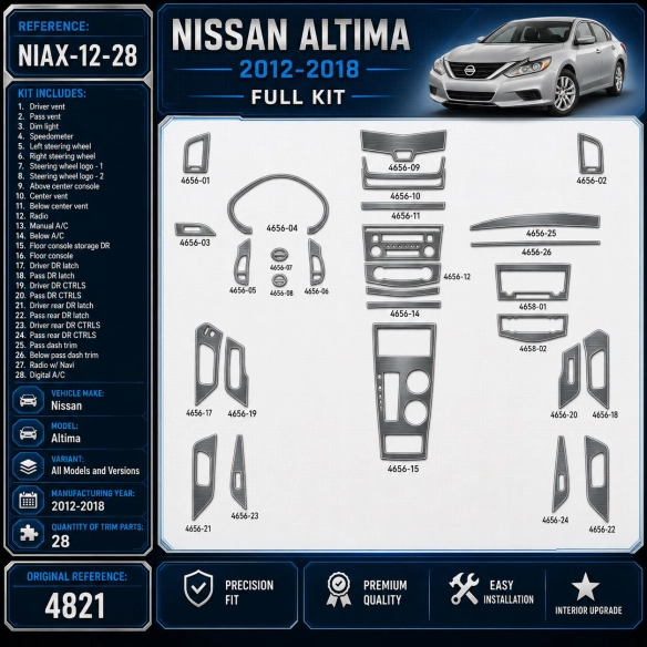 Nissan Altima 2012–2018 3D sada dekorov interiéru palubnej dosky 28-dielna