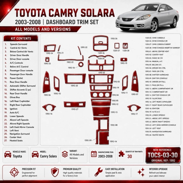 Toyota Camry-Solara 2003–2008 3D sada dekorov interiéru palubnej dosky 30-dielna