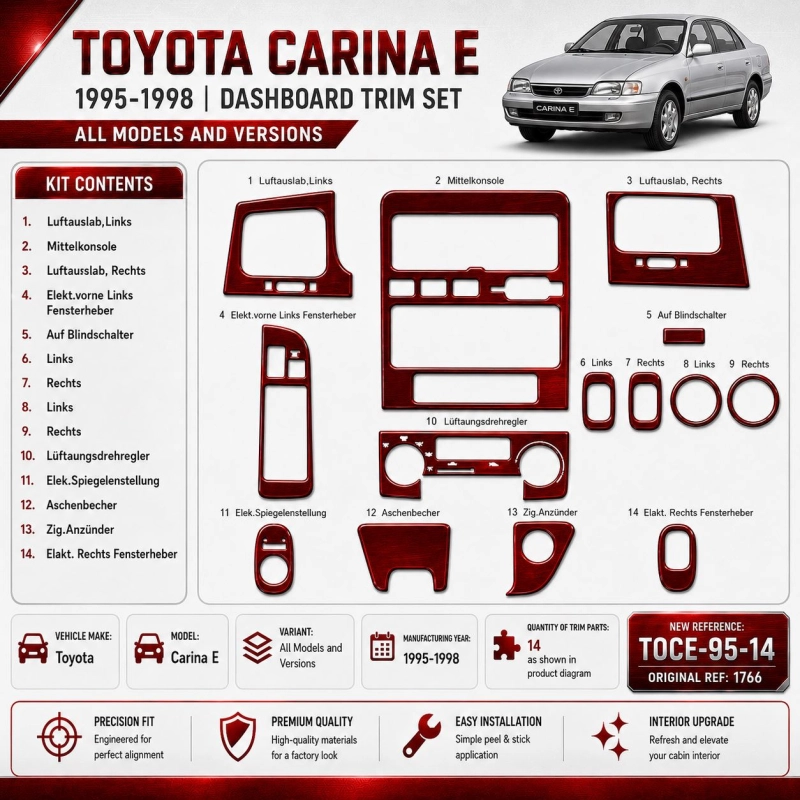 Toyota Carina E 1995–1998 3D sada dekorov interiéru palubnej dosky 14-dielna