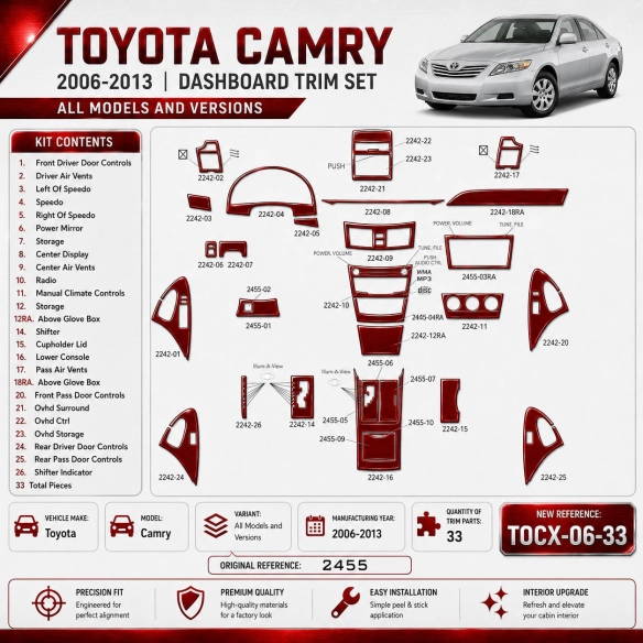 Toyota Corolla 2009 3D sada dekorov interiéru palubnej dosky 33-dielna