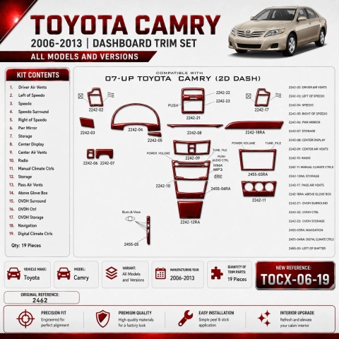 Toyota Camry 2006–2013 3D sada dekorov interiéru palubnej dosky 19-dielna