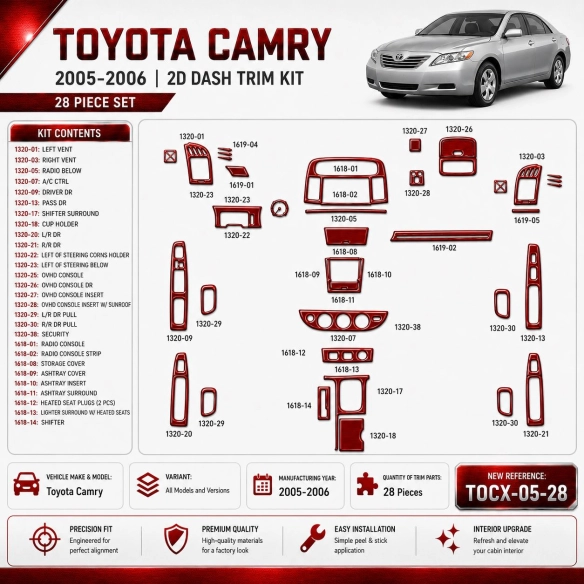 Toyota Camry 2005–2006 3D sada dekorov interiéru palubnej dosky 28-dielna