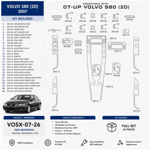 Volvo S80 2007 3D sada dekorov interiéru palubnej dosky 26-dielna