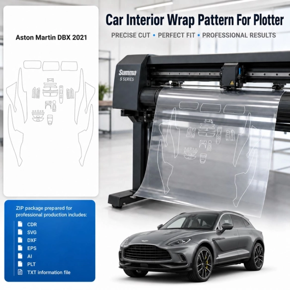 Šablóna rezu interiéru Aston Martin Dbx 2021 pre PPF a fóliu