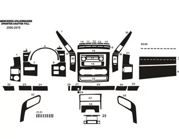 Mercedes Sprinter W906 04.2015 Súprava obloženia palubnej dosky 3D interiéru Dekorácia palubnej dosky 51 dielov - 4