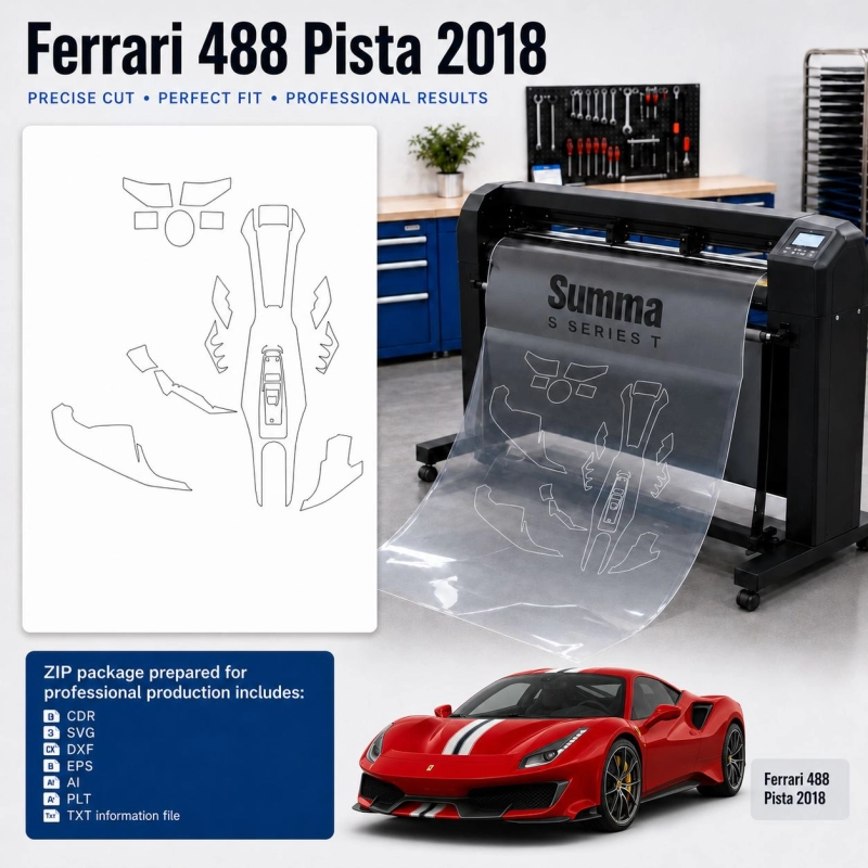 Šablóna rezu interiéru Ferrari 488 Pista 2018 pre PPF a fóliu