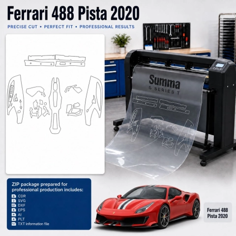 Šablóna rezu interiéru Ferrari 488 Pista 2020 pre PPF a fóliu