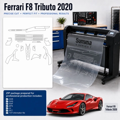Šablóna rezu interiéru Ferrari F8 Tributo 2020 pre PPF a fóliu